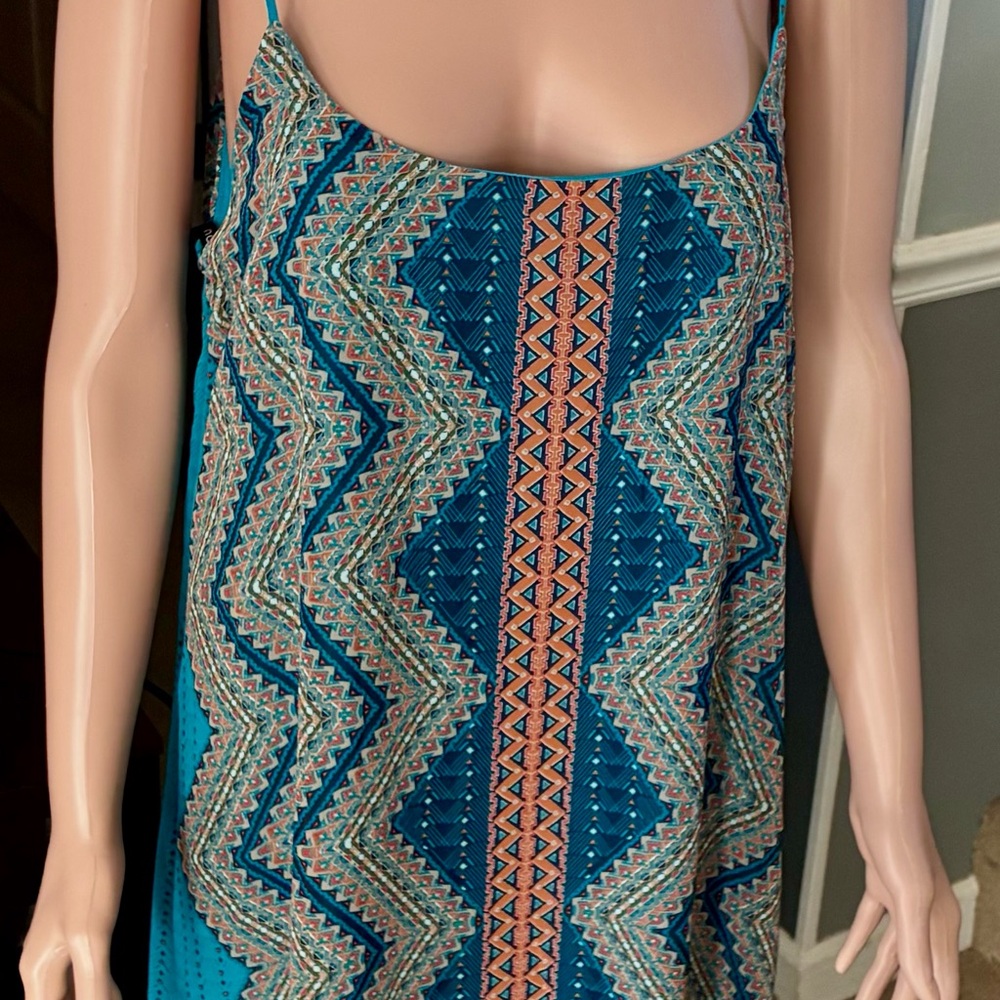 Bisou Bisou, Navy, Teal Blue and Orange Zigzag Dress